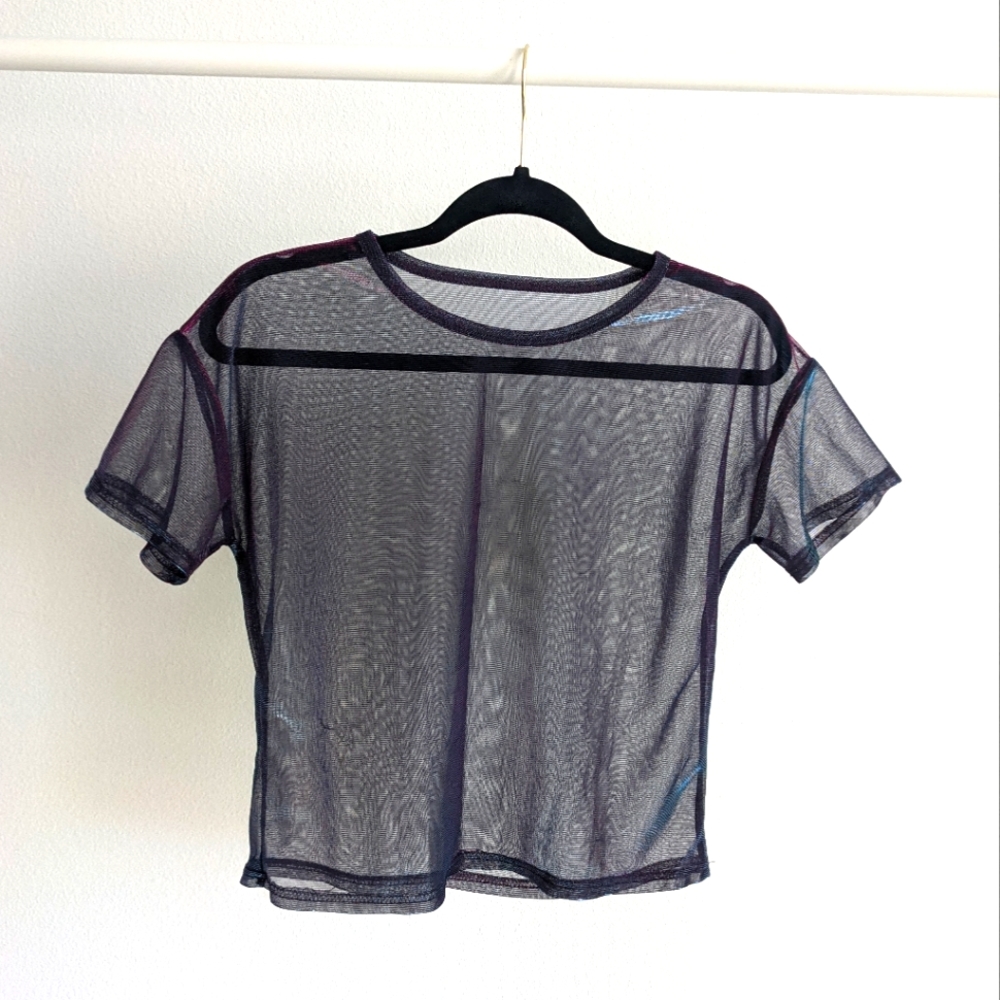 Duochrome Mesh Rave Party Costume Crop Top Shirt medium